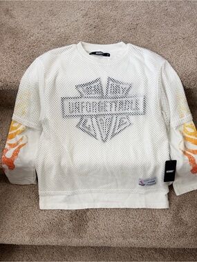 Men's White Mesh Graphic Jersey with Orange Flame Sleeves